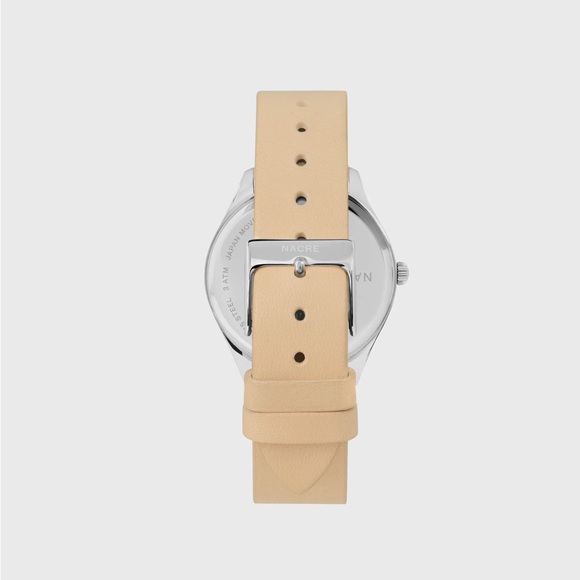 Nacre Women’s Tan Leather Watch NWT Minimalist Pearl Dial Italian Strap - Picture 3 of 7